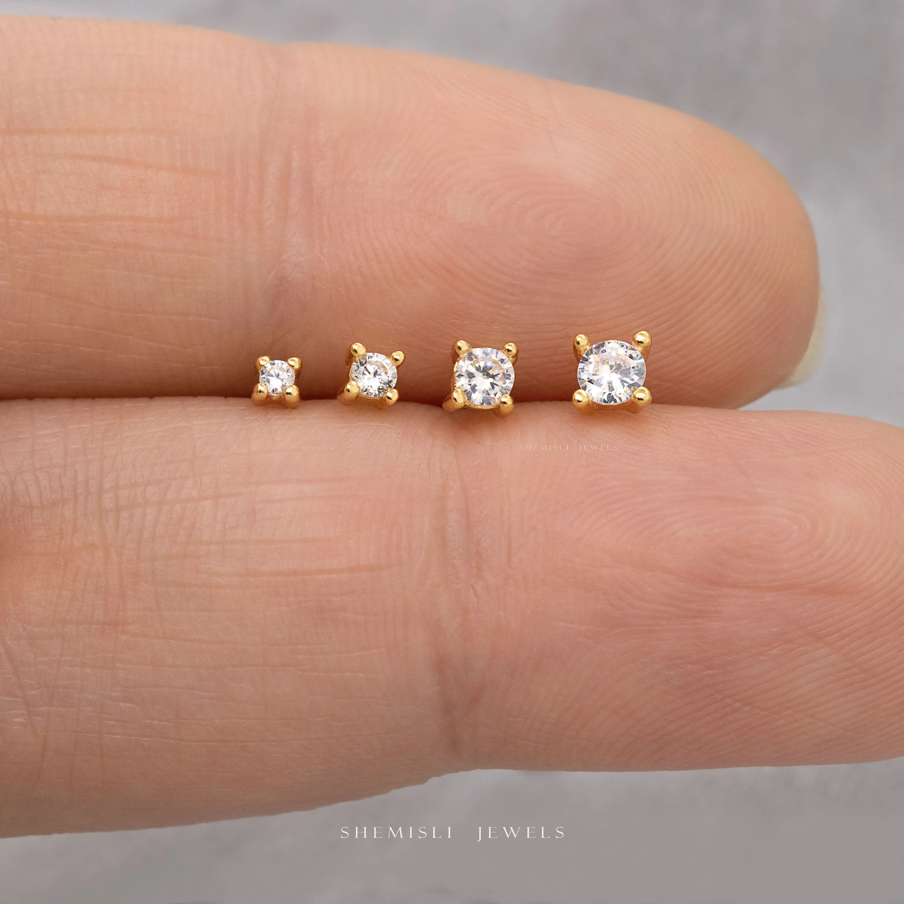 White CZ Studs 1.5, 2, 2.5, 3mm, Unisex, Gold, Silver SS221 SS072 SS158 SS073 Butterfly End, SS463 SS464 SS465 SS466 Screw Ball End (Type A)