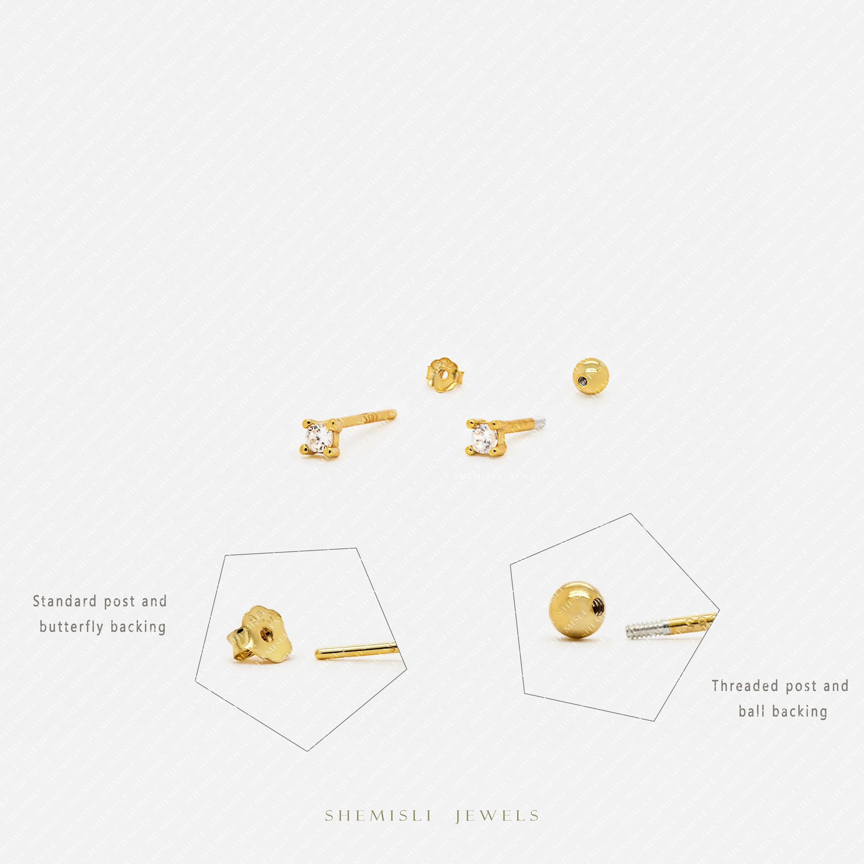 White CZ Studs 1.5, 2, 2.5, 3mm, Unisex, Gold, Silver SS221 SS072 SS158 SS073 Butterfly End, SS463 SS464 SS465 SS466 Screw Ball End (Type A)